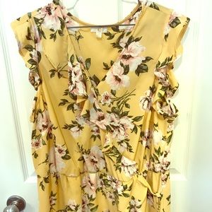 Pretty, yellow floral wrap blouse